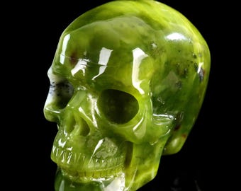 3.0" Xiuyan Jade Skull,Hand-Carved Mineral Art, Exquisite Spiritual Altar Centerpiece, Crystal Healing