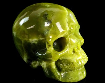 3.0" Xiuyan Jade Skull Sculpture, Hand Carved Stone, Realistic Home Decor, Crystal Healing