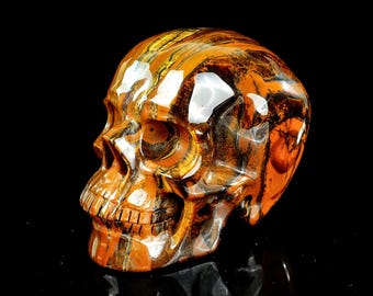 Hand-Carved Tiger Iron Skull | Natural Gemstone Decor (4.5 inch)