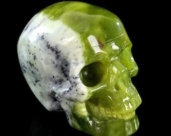 3.0" Xiuyan Jade Skull, Fine Detail Crystal Carving, Handcrafted Mystical Stone Figure,  Crystal Healing, Super Realistic, Home Decor, Gift