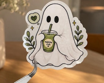 Matcha Ghost Sticker, Cute Halloween Matcha Sticker, Matcha Lover Ghost Decal, Cozy Spooky Season Sticker, Matcha Aesthetic, Matcha Lover
