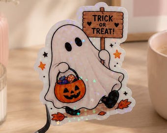 Trick or Treat Ghost Sticker, Cute Halloween Ghost Sticker, Spooky Season Sticker, Trick or Treat Decal, Ghost Lover Gift, Fall Decor
