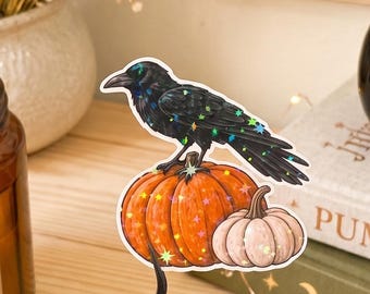 Crow and Pumpkin Sticker, Gothic Halloween Sticker, Raven Pumpkin Sticker, Dark Fall Spooky Decal, Dark Academia Lover, Gothic and Spooky
