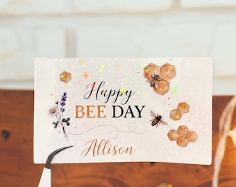 Personalized Happy Bee Day Sticker, Custom Birthday Name Decal, Custom Bee Birthday Sticker, Personalized Birthday Gift Sticker