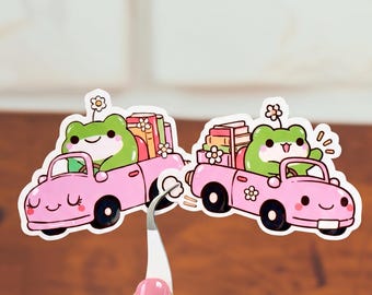 Frog Book Lover Sticker Set, Reading Frog Stickers, Bookish Frog Decal, Pink Car Sticker, Reader Gift, Bookworm Gift, Book Lover Sticker