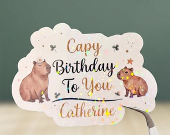 Custom Capy Birthday Sticker, Personalized Capybara Birthday Gift, Custom Name Birthday Decal, Personalized Birthday Sticker, Capybara Gift
