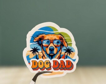 Retro Dog Dad Sticker, Retro Summer Dog Dad Decal, Beach Vibes Dog Lover Gift, Retro Dog Lover Design, Funny Dog Dad Gift, Dog Lover Sticker