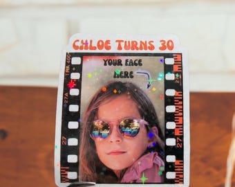 Personalized Vintage Birthday Photo Sticker, Custom Film Strip Birthday Decal, Retro Film Strip Personalized Sticker, Custom Birthday Gift
