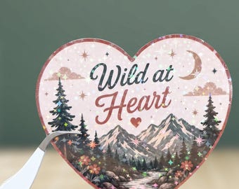 Wild at Heart Sticker, Vintage Camping Decal, Outdoor Adventure Sticker, Retro Mountain Sticker, Nature Lover Hiking Sticker, Camper Gift