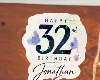 Custom Birthday Sticker, Personalized Milestone Birthday Decal, Custom Name &Age Birthday Sticker, Personalized Celebration Sticker, Gift