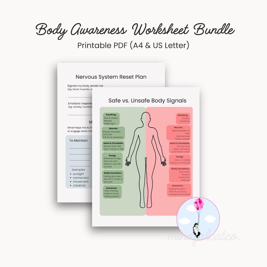 Body Awareness Worksheet Bundle | Safe Vs Unsafe Body Signals + Nervous ...