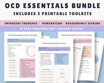 OCD Psychoeducation & Practice Worksheet Bundle | Intrusive Thoughts, Rumination, and Reassurance Seeking | Digital Therapist Resource