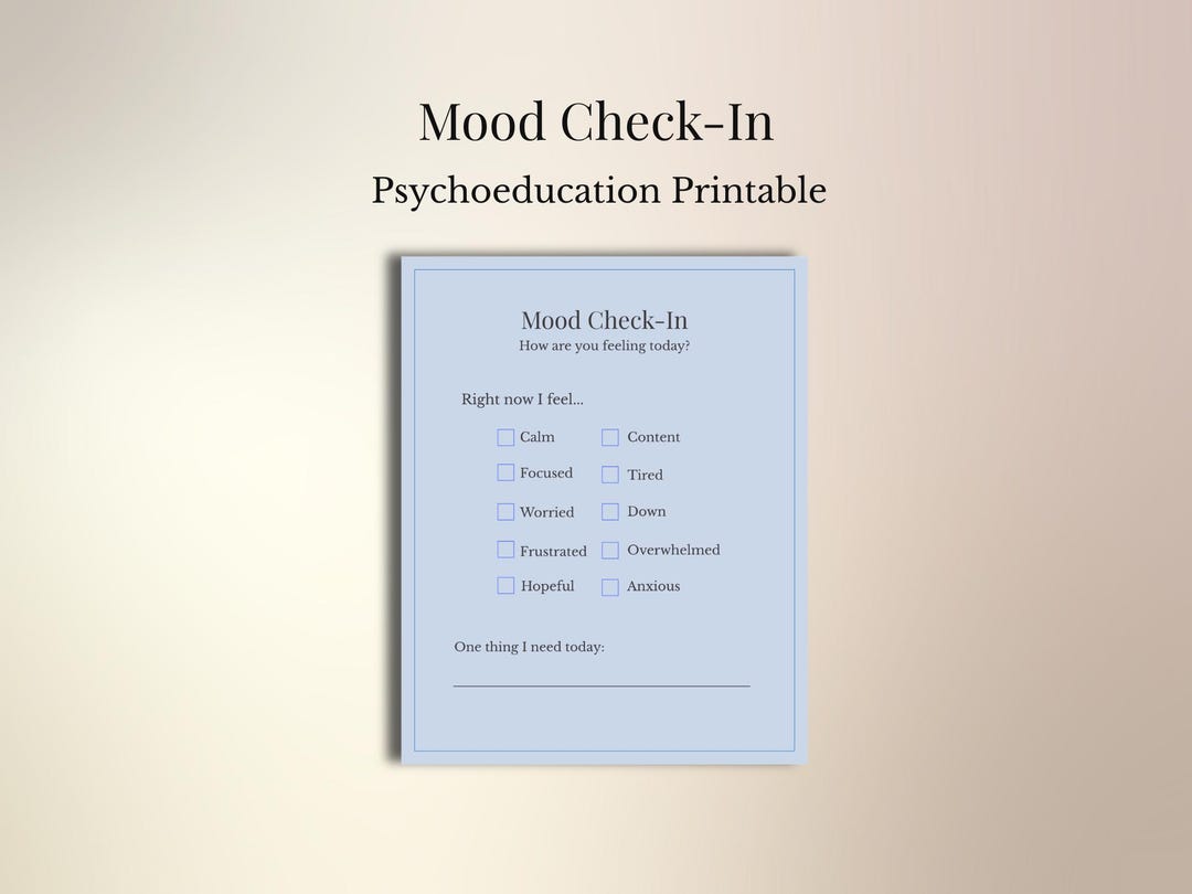 Mood Check-in Printable | Feelings Tracker, Therapist Resource (PDF ...