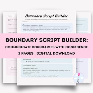 Boundary Script Builder Worksheet | What to Say When Setting Boundaries | Assertive Communication | Therapy Tool | People Pleasing Recovery