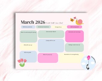 Frühlingshaftes monatliches Visionsboard für psychische Gesundheit | Pink Wellness-Praktiken & Selbstmitgefühl