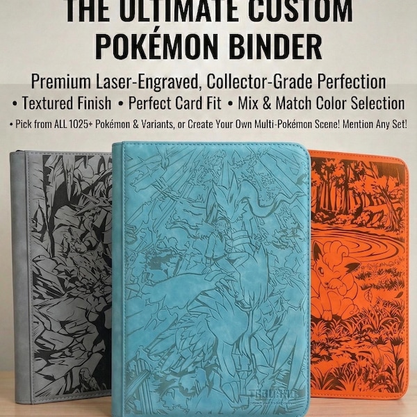 Custom Laser Engraved Pokemon Card Binder | Personalized TCG Trading Card Album | Eeveelution, Charizard, or Any 1025+ Pokemon | VaultX