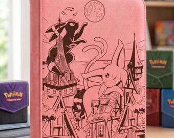 Umbreon Espeon Custom Laser Engraved Card Binder, TCG Trading Card Album (Made to Order)
