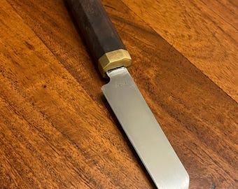 Handmade Petty Knife, AEB-L Steel, Walnut Handle, Brass Bolster, 8”