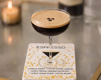 Espresso Martini Travertine Coasters-Set of 4; Cocktail Decor for her