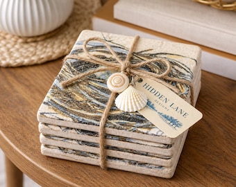 Rustic Bird Nest Coasters- Set of 4- Rustic, travertine tiles