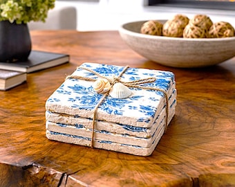 Blue Floral Stone Coasters- Set of 4 -