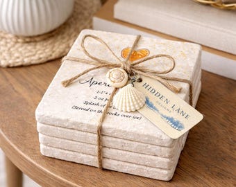 Aperol Spritz Coasters, Cocktail Recipe Bar Decor Set-Set of 4