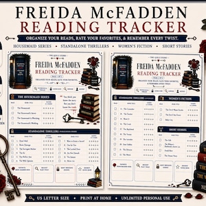 Suivi de lecture de Freida McFadden | Liste de lecture à imprimer | Journal de lecture de thrillers psychologiques | Téléchargement PDF instantané