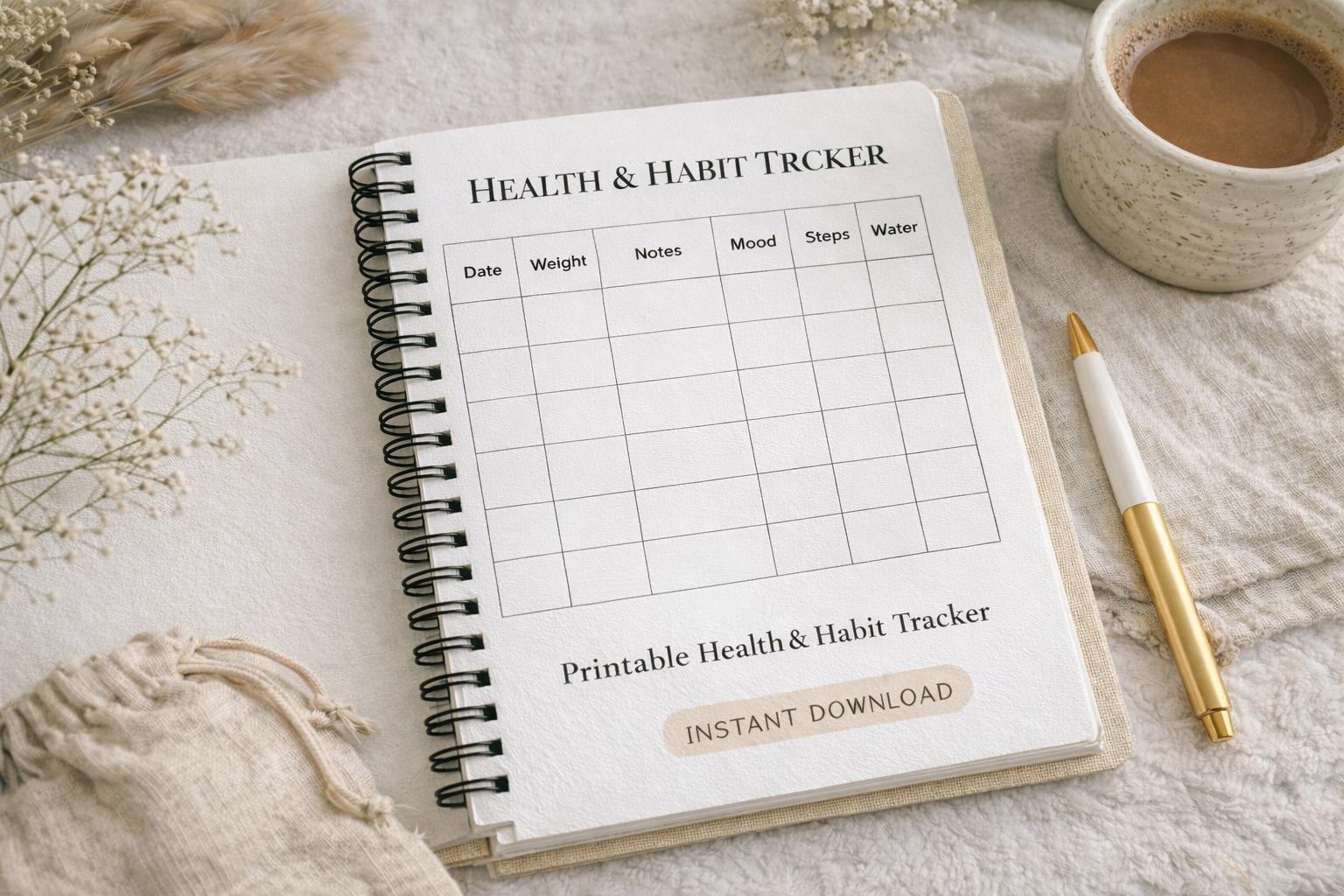 Health Habit Tracker Printable, Minimalist Daily Routine Log (A4 & US ...