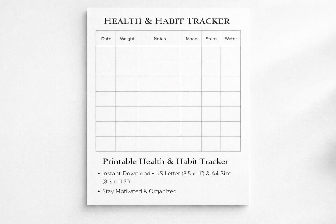 Health Habit Tracker Printable, Minimalist Daily Routine Log (A4 & US ...