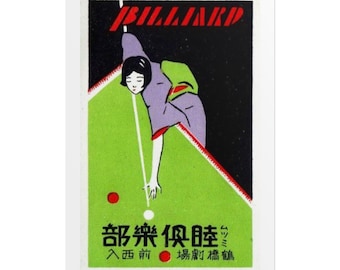 Vintage Japanese Billiard Poster Rolled Posters | Retro Geisha Pool Art Print