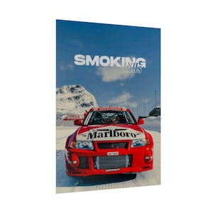 Poster arrotolato "Il fumo uccide le auto da rally" / Stampa da corsa, Sport motoristici d'epoca immagine 3