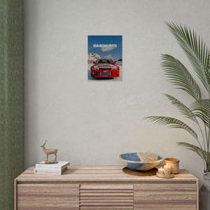 Poster arrotolato "Il fumo uccide le auto da rally" / Stampa da corsa, Sport motoristici d'epoca immagine 4