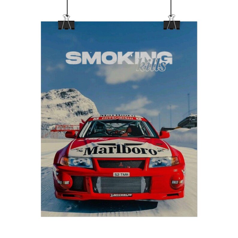 Poster arrotolato "Il fumo uccide le auto da rally" / Stampa da corsa, Sport motoristici d'epoca immagine 12