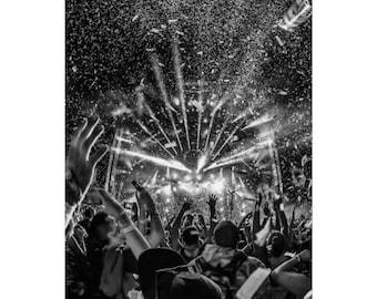 Concert Crowd Poster | Rolled Poster, Black and White Live Music Print