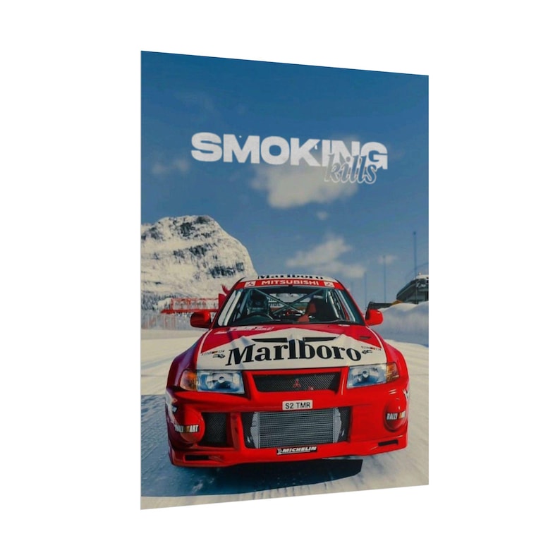 Poster arrotolato "Il fumo uccide le auto da rally" / Stampa da corsa, Sport motoristici d'epoca immagine 18