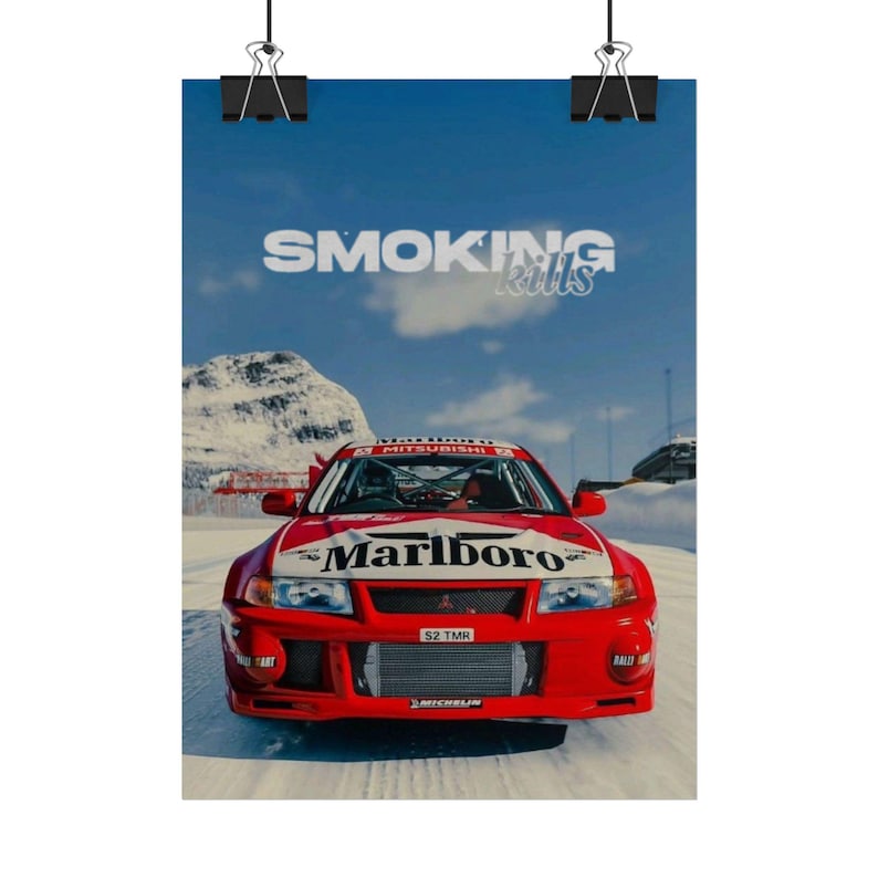 Poster arrotolato "Il fumo uccide le auto da rally" / Stampa da corsa, Sport motoristici d'epoca immagine 7