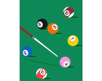 Billiard Balls and Cue Rolled Poster | Pool Table Art Print