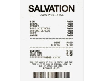 Salvation Receipt Jesus Paid It All Christian Art Print (Romans 6:23)