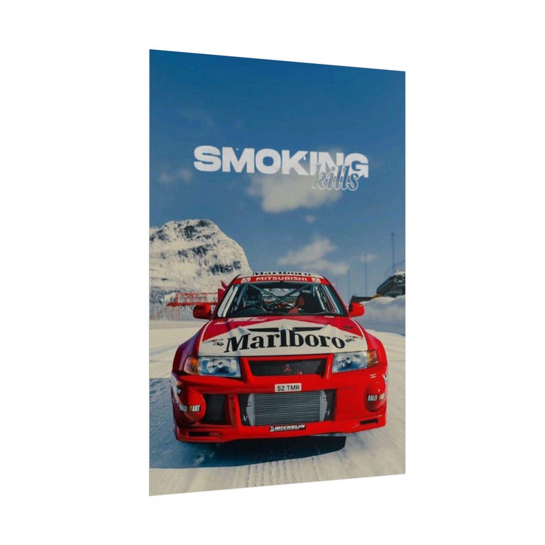 Poster arrotolato "Il fumo uccide le auto da rally" / Stampa da corsa, Sport motoristici d'epoca immagine 8