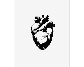 Anatomical Heart Rolled Poster | Black Ink Illustration, Minimal Wall Art