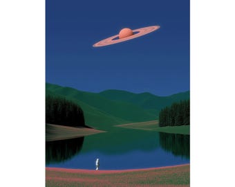 Surreal Saturn over Lake poster | Rolled Poster, Astronaut Landscape Wall Art