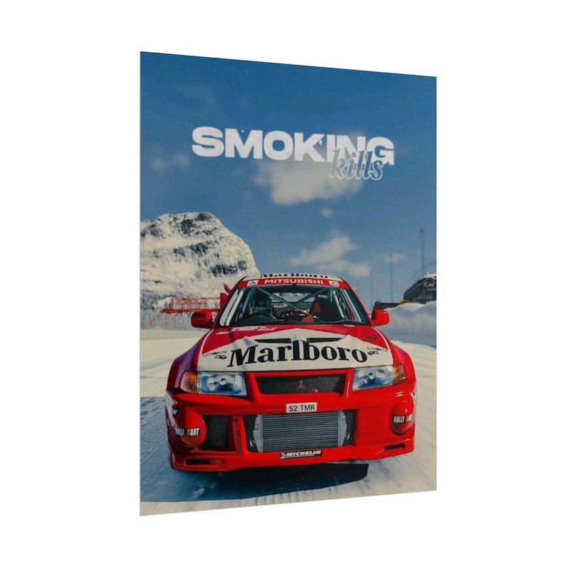 Poster arrotolato "Il fumo uccide le auto da rally" / Stampa da corsa, Sport motoristici d'epoca immagine 13