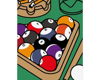 Billiard Rack Art Rolled Poster | Pool Balls Illustration, Game Room Decor