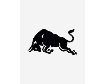 Charging Bull Silhouette Poster | Minimalist Black Animal Wall Art (Rolled Poster)