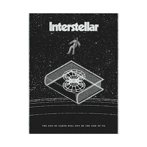 Poster arrotolato con illustrazione di un wormhole interstellare, arte cinematografica di fantascienza.