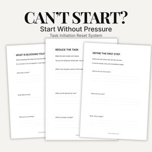 Task Initiation Reset System Printable, Stop Procrastination, Start Tasks Without Pressure, Overcome Task Paralysis, Productivity Worksheet
