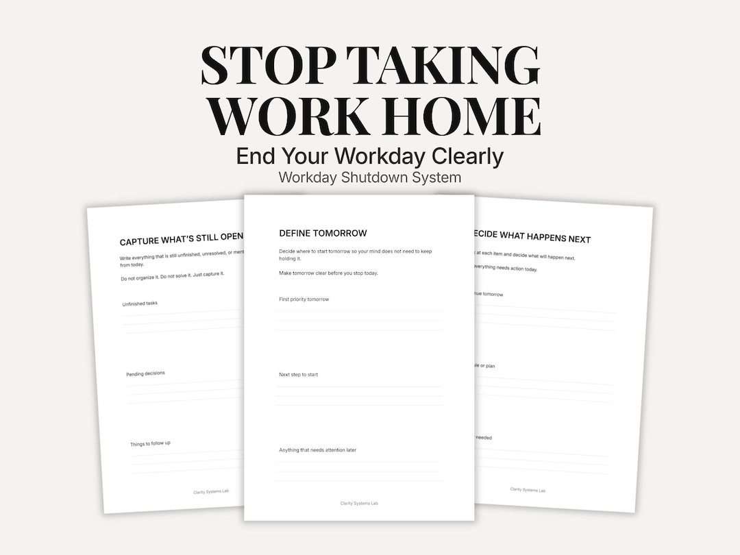 Workday Shutdown System Printable, Stop Taking Work Home, End Workday ...