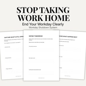 Afdrukbaar Workday Shutdown-systeem, werk niet langer mee naar huis nemen, werkdag-routine beëindigen, planner helder voor geest, dagelijkse reset, productiviteitstool