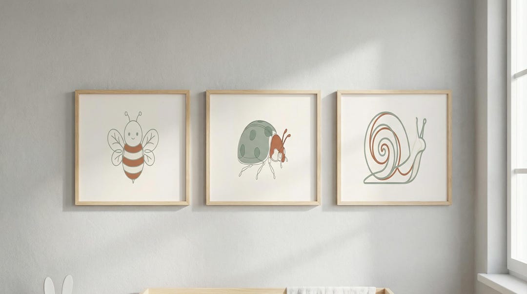 Garden Creatures Nursery Art Print | Minimalist Bee, Ladybug, Snail Set ...