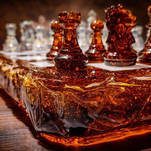 Amber Chess Board, modern decorative set, brown and gold display